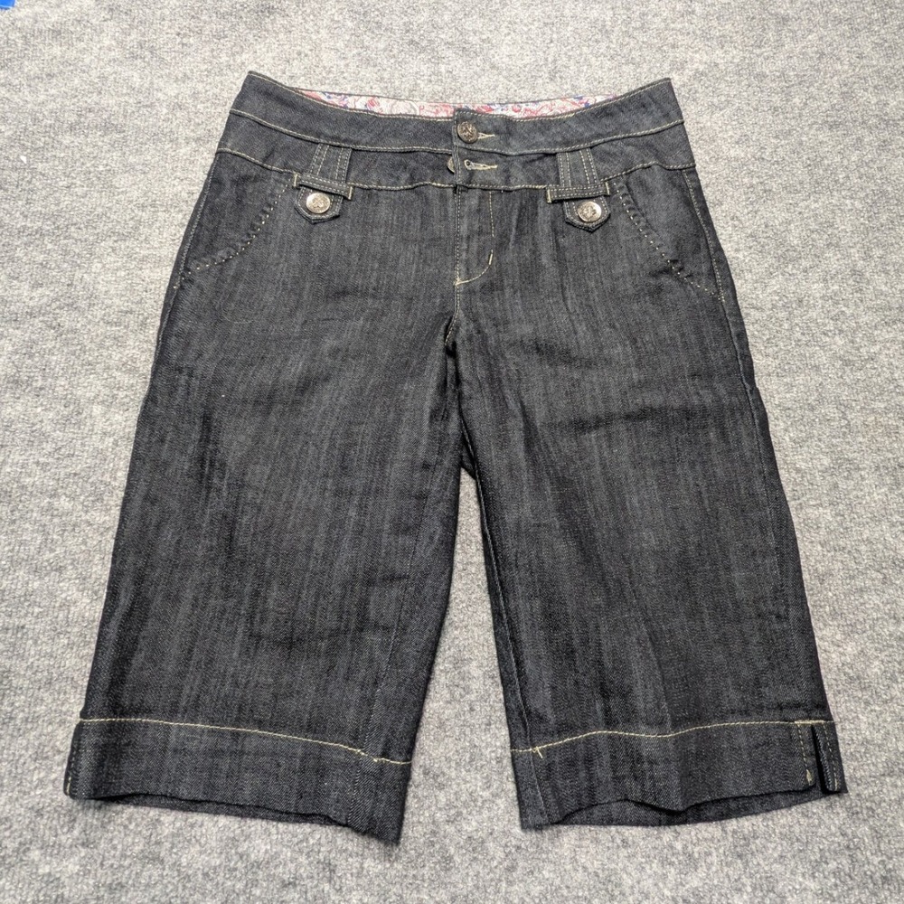 One Song Dark Wash Denim Bermuda Shorts Size 8 Paisley Trim MSN-9001